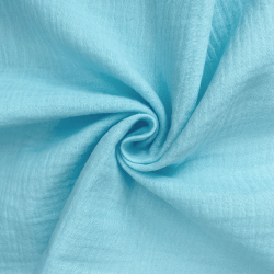 Ткань Муслин Жатый, цвет Небесно-голубой (на отрез)  в Павловском Посаде